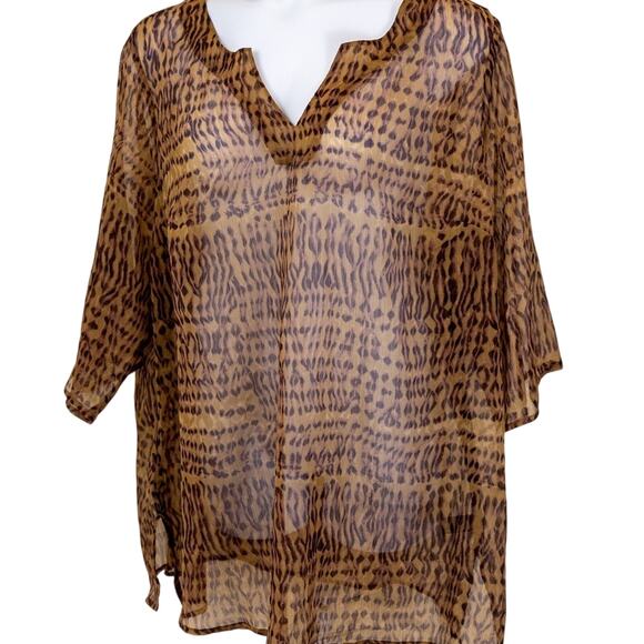 Avenue Sheer Brown Leopard Open Front Cover Up, 3X - Picture 2 of 7